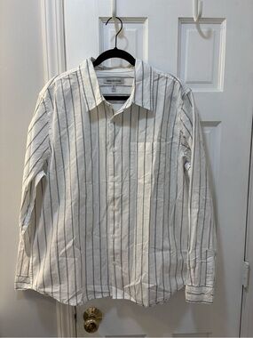Urban Outfitters White Shirt with Gray Vertical Stripes - Men's Button-Down